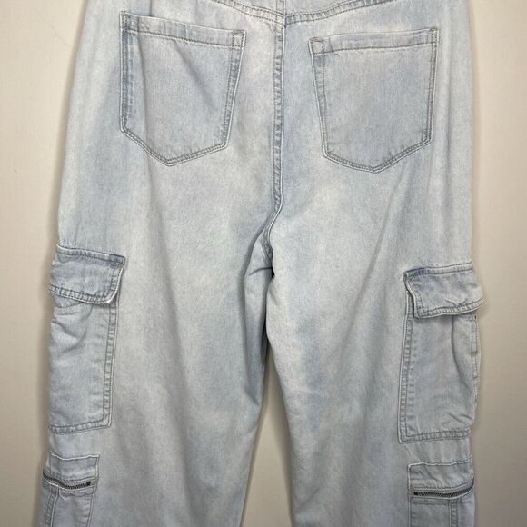BLANKNYC Call My Name Jeans Women 28 Slouchy Cargo Raw Hem Light Wash Franklin - Picture 11 of 16